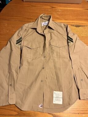 USMC DSCP Khaki Shirt Long Sleeve 15x34 Military Uniform Tan